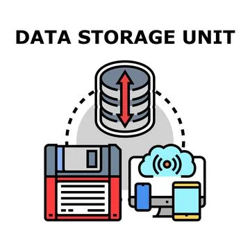 Data storage unit concept linking various devices Stock Illustration