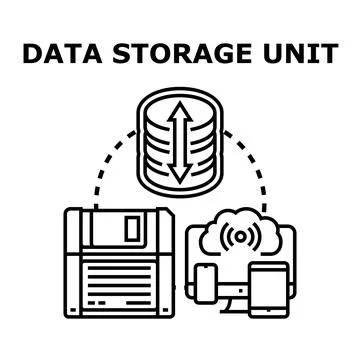 Data storage unit concept linking various devices Illustrazione stock