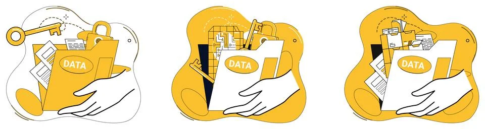 Data storage vector illustration. The business landscape relies on secure dat Illustrazione stock