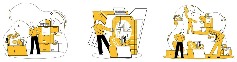 Data storage vector illustration. In labyrinth information, data storage is g 스톡 일러스트