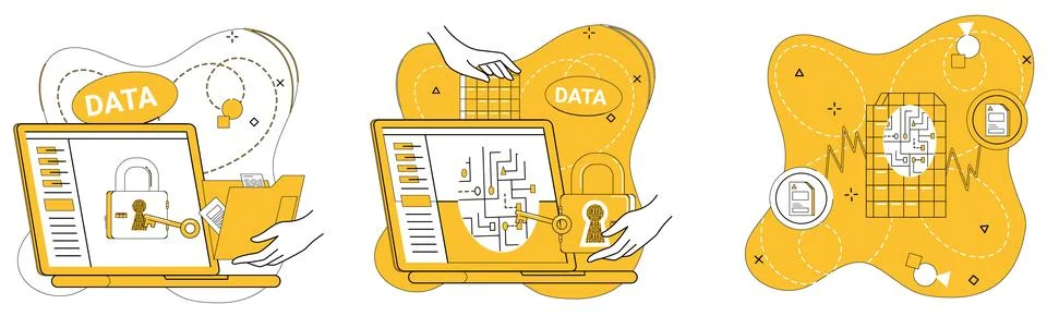 Data storage vector illustration. Privacy and protection intertwine within in 스톡 일러스트