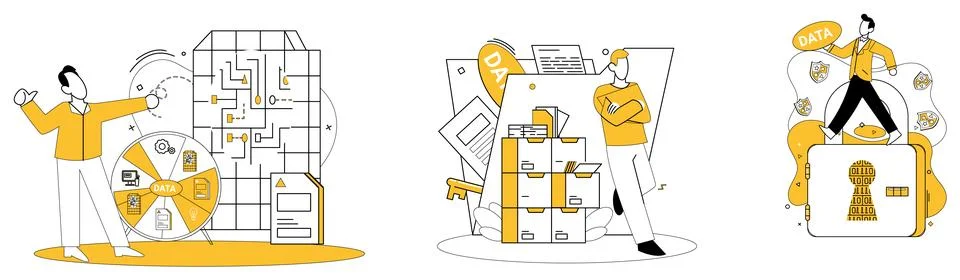 Data storage vector illustration. Privacy and protection go hand in hand in r Stock Illustration