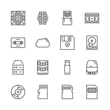 Data storage vector line icon set Stock Illustration