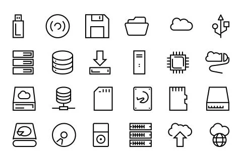 Data Storage Vector Line Icons Stock Illustration