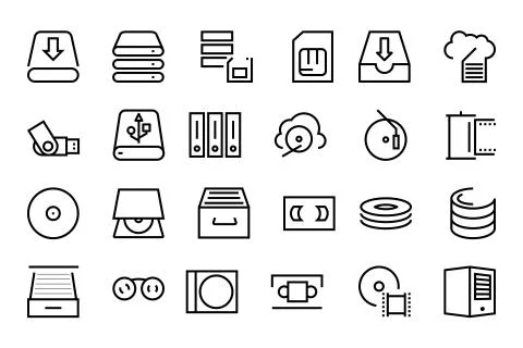 Data Storage Vector Line Icons Pack Stock Illustration