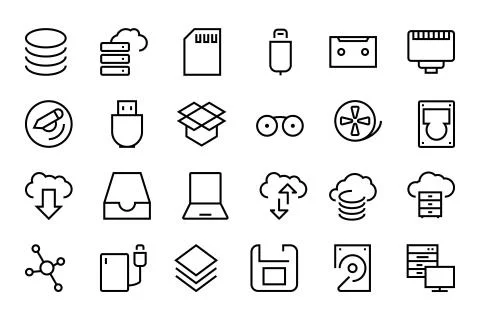 Data Storage Vector Line Icons Set Stock Illustration