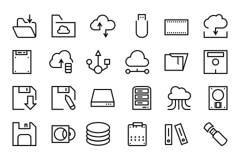 Data Storage Vector Line Icons Collection Stock Illustration