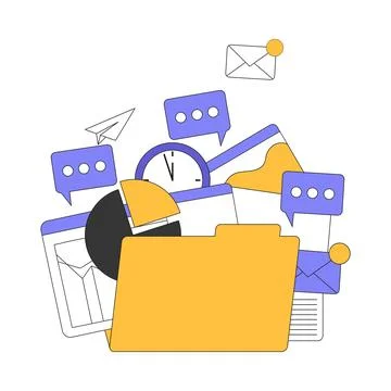 Data Storage with Yellow Folder and Different Files and Documents Inside Vector イラスト素材