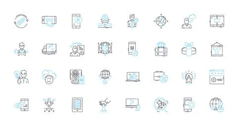 Data strategy linear icons set. Analytics, Governance, Integration, Management Stock Illustration