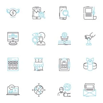 Data strategy linear icons set. Analytics, Governance, Integration, Management Stock Illustration