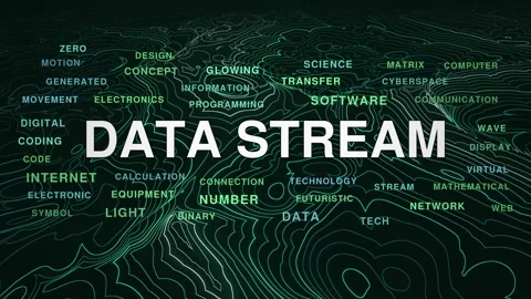 Data stream animated topography word cloud, text design animation, seamless loop Stock Footage 347776070