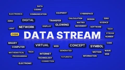 Data stream animated word cloud, 3d flip animation, seamless loop Stock Footage 347225605