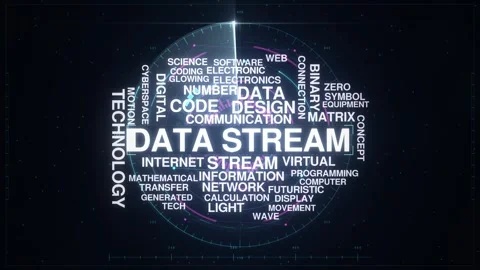 Data stream animated word cloud radar, text design animation, seamless loop Stock Footage 348023388