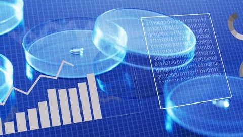 On data stream arrival clear petri dishes hosting HUD, collecting, displaying Stock Footage 335317132