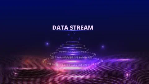 Data stream background. Binary code circle flow. Abstract music wave. Science Stock Illustration