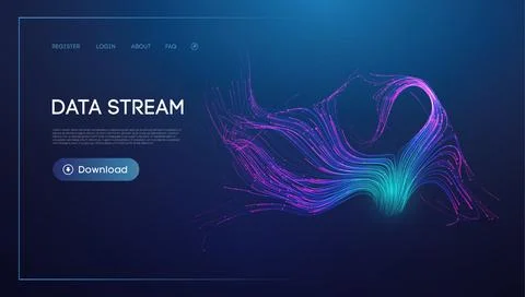 Data stream concept. Data visualization information flow. Blue technology Illustrazione stock