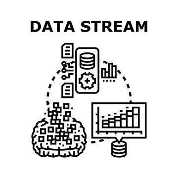 Data stream concept visualizing information processing and analysis Illustrazione stock