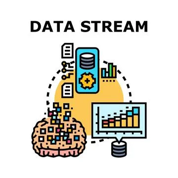 Data stream concept visualizing information processing and analysis Illustrazione stock