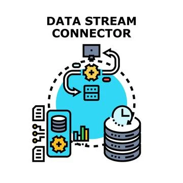Data stream connector processing information flow technology Stock Illustration