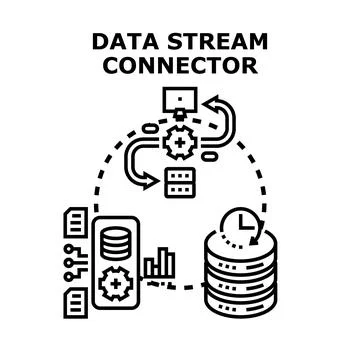 Data stream connector processing information flow technology Stock Illustration