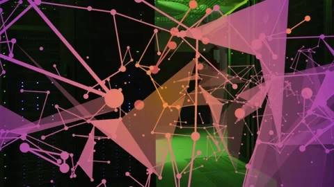 Data stream driving network overlay making triangles and pulsing nodes over Stock Footage 332843817