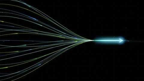 Data Stream Funnel Merging into Glowing Arrow Motion Background Stock Footage 343803402