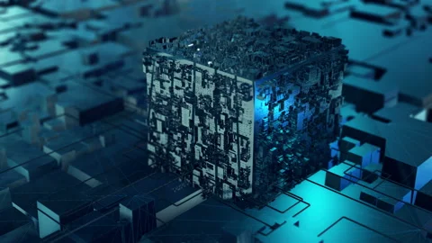 Data stream futuristic virtual network blockchain security technology 3D video Stock Footage