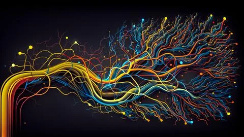 Data stream, global database abstract 3D background, colorful design. Infog.. Stock Illustration