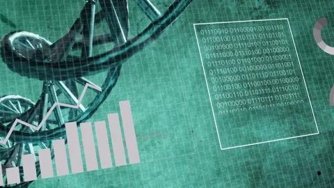 Data stream initiating animation, double-helix strand rotating and linking HUD Stock Footage 335211700