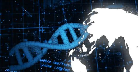 Data stream initiating helix movement for biotech, DNA helix weaving toward Stock Illustration