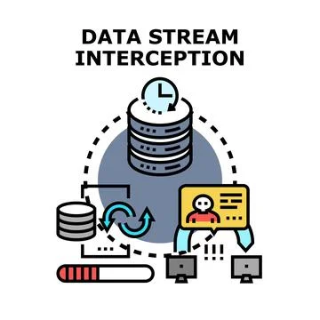 Data stream interception process managing digital security threats 库存插图