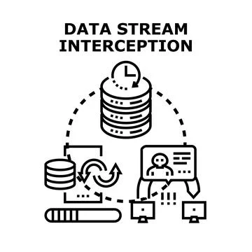 Data stream interception process managing digital security threats Stock Illustration
