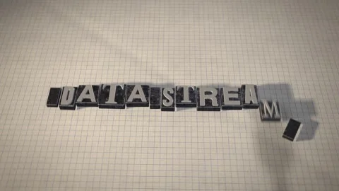 Data stream metal letterpress type blocks 3D animation seamless loop Stock Footage 348377158