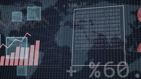Data stream starting dashboard panels sliding and scaling charts rising binary Stock Footage 334768678