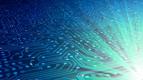 Data stream, transfer, communications. Abstract circuit board with chip. Video stock 776909