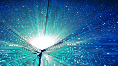 Data stream, transfer, communications. Abstract circuit board with chip. Stock Footage 776974