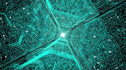 Data stream, transfer, communications. Abstract circuit board with chip. 库存影片 62399001
