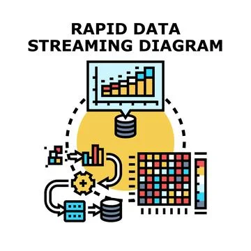 Data streaming analysis diagram illustrating rapid flow Illustrazione stock