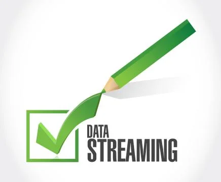 Data streaming checkmark sign concept Illustrazione stock