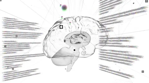 Data streaming driving brain rotating left, showing inner parts and nodes Stock Footage 334337539