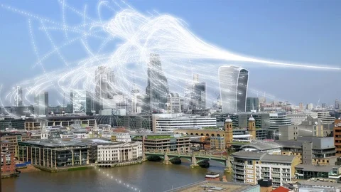 Data streaming over the City of London. Stock Footage 74517671