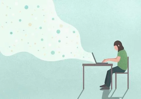 Data streaming from woman using laptop 스톡 일러스트