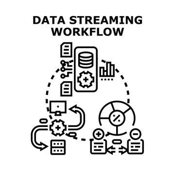 Data streaming workflow process for digital information Stockillustratie