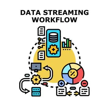 Data streaming workflow process for digital information Stock Illustration