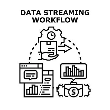 Data streaming workflow processing analytics and financial information 库存插图