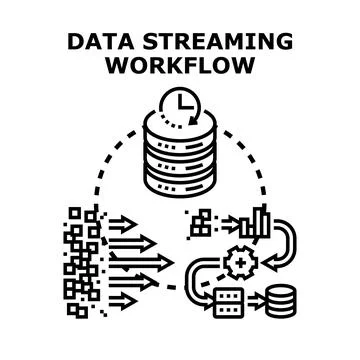 Data streaming workflow processing and analyzing information Stock Illustration
