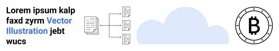Data structures connecting to cloud storage, Bitcoin symbol on a coin. Ideal  Stock Illustration
