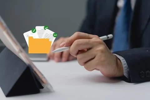Data subject rights management system. business man holding folder and docu.. Stock Photos