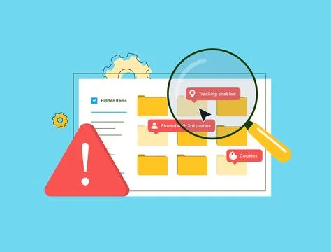 Data surveillance practices reveal hidden metadata like cookies, logs, tracking Stock Illustration