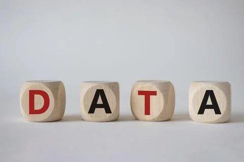 Data symbol. Concept word Data on wooden cubes. Beautiful white background... 스톡 사진